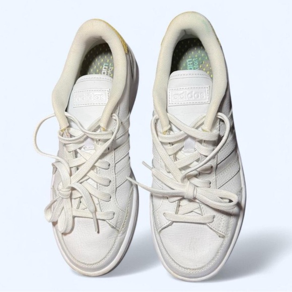 Adidas Grand Court White and Gold Sneakers with Cloudfoam Cushioning - Picture 3 of 8